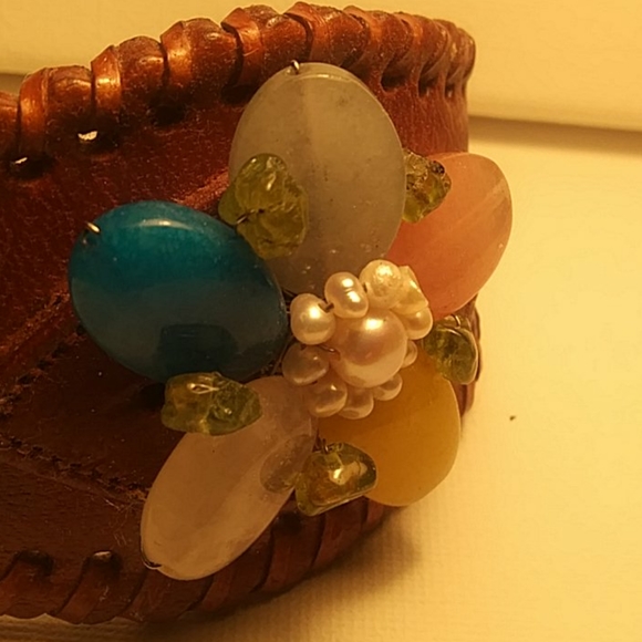 Boho Leather Beaded Cuff Bracelet - Picture 3 of 3